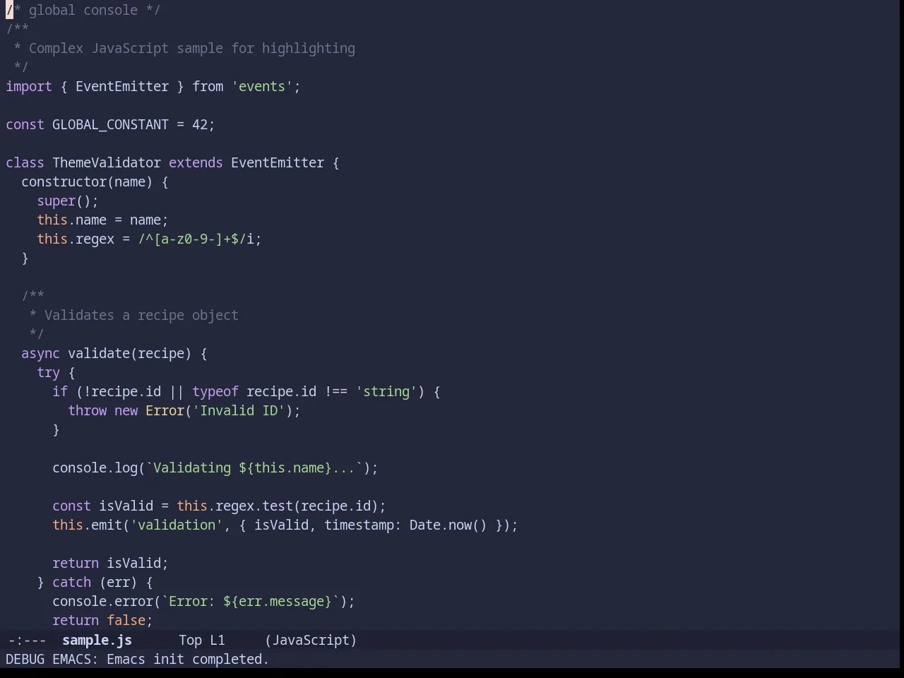 Catppuccin Macchiato Theme in javascript-mode