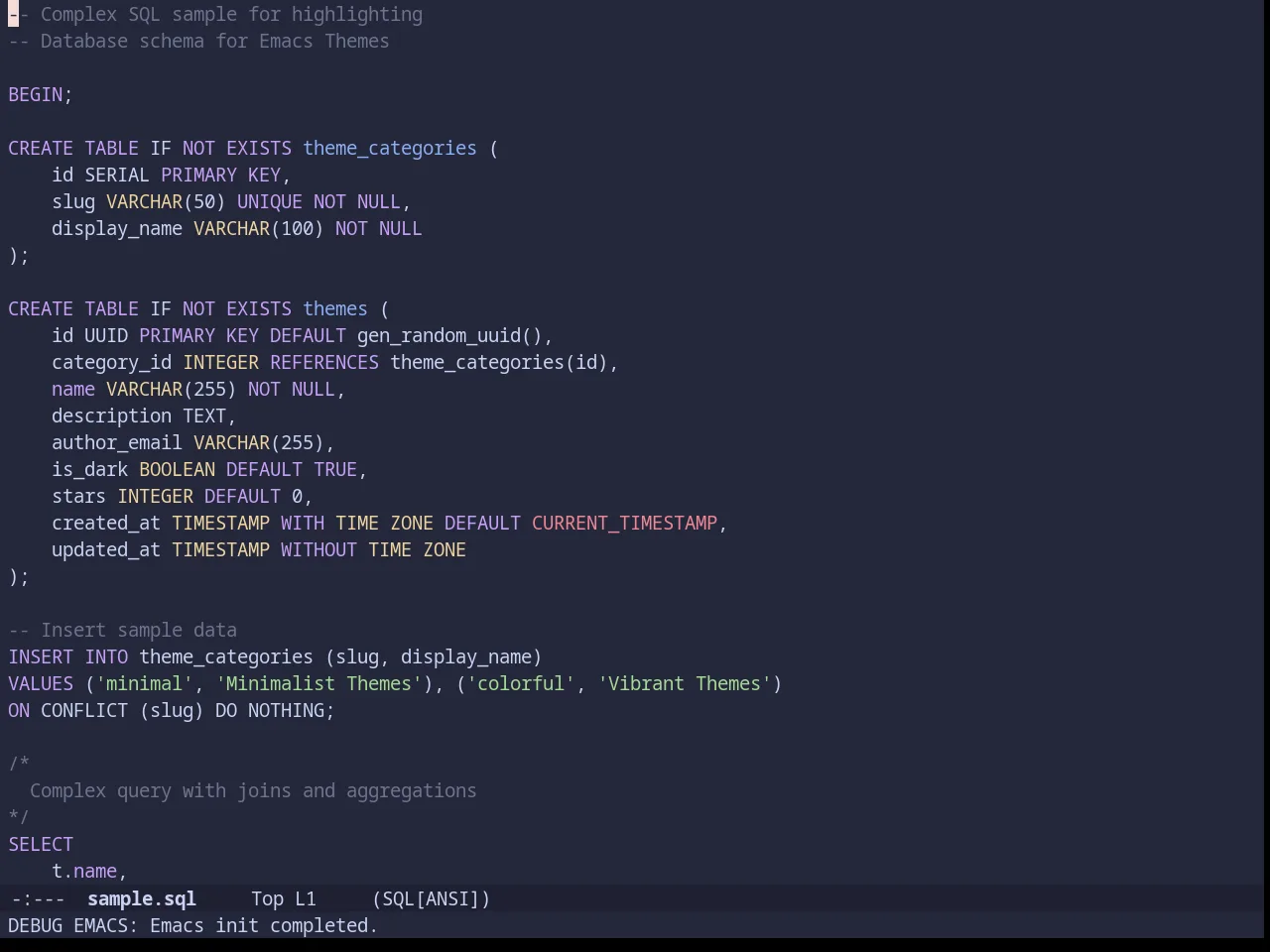 Catppuccin Macchiato Theme in sql-mode