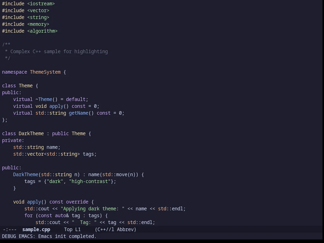 Catppuccin Mocha Theme in c++-mode