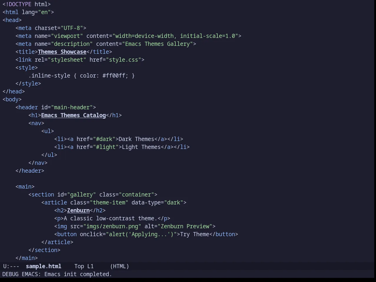 Catppuccin Mocha Theme in html-mode