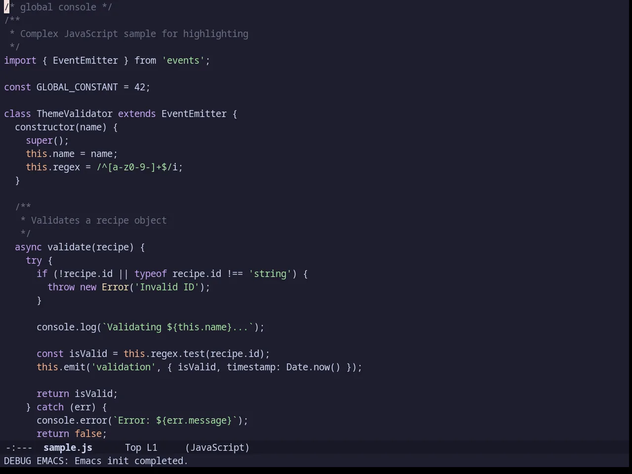 Catppuccin Mocha Theme in javascript-mode