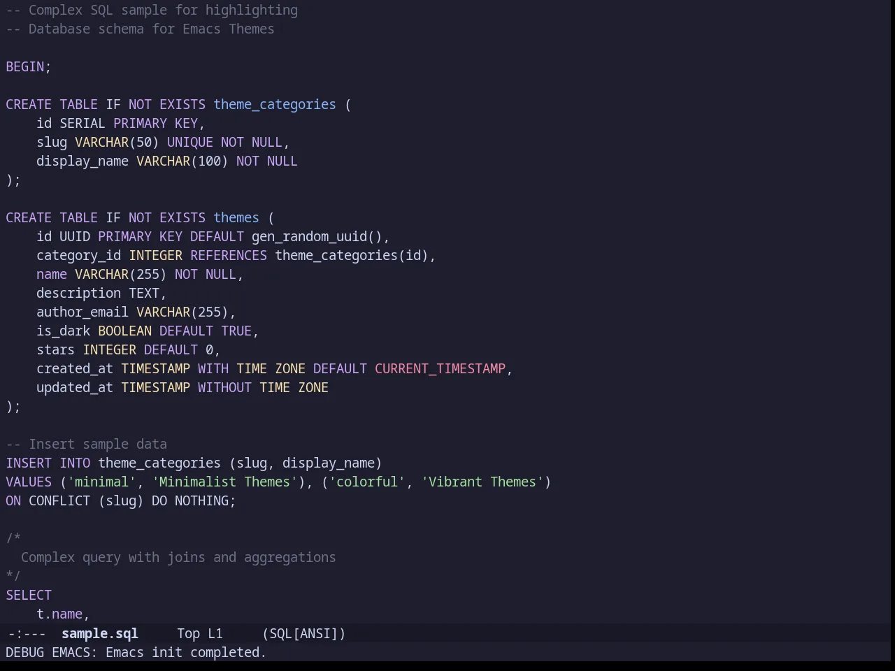Catppuccin Mocha Theme in sql-mode