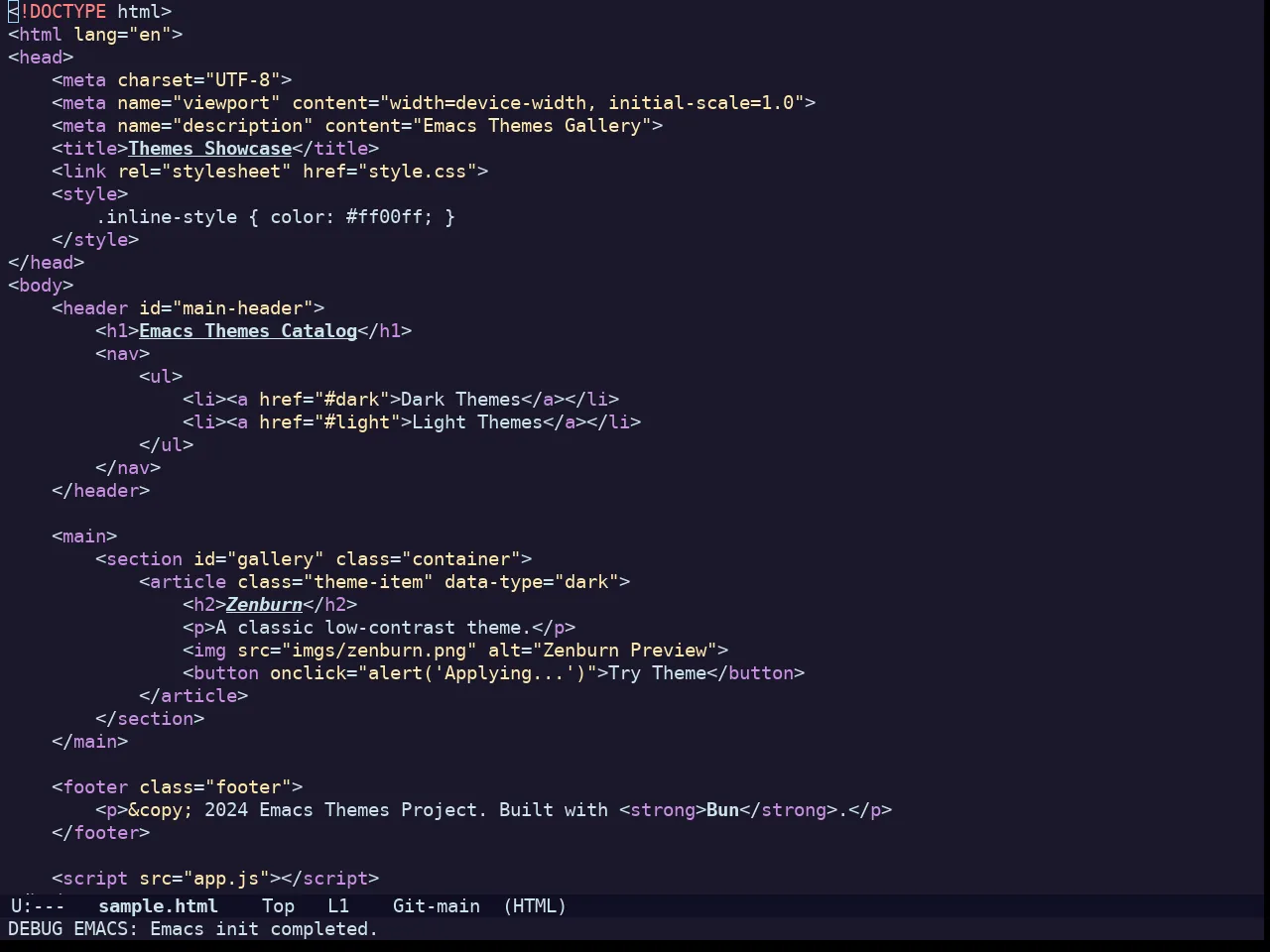 Challenger Deep Theme in html-mode