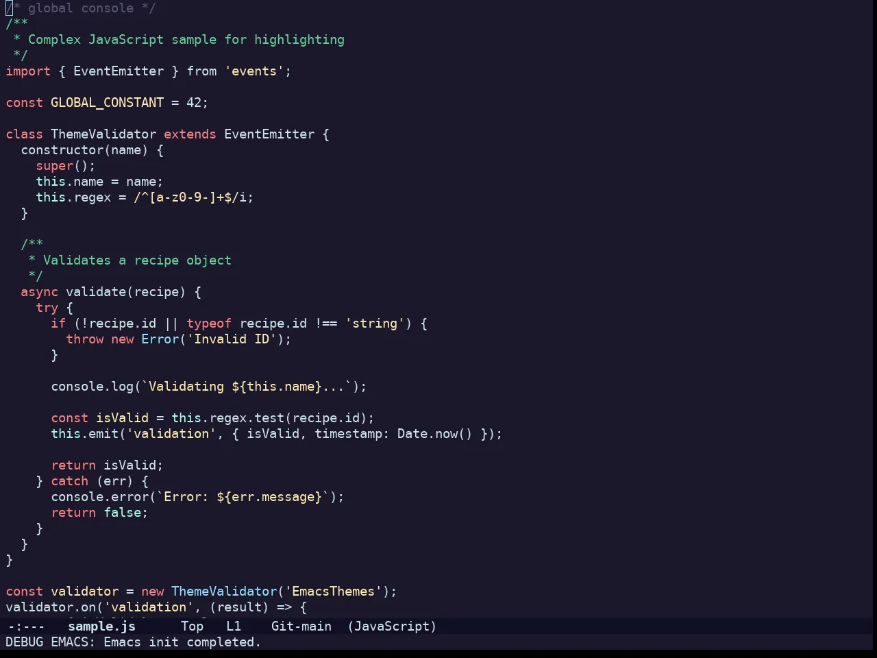 Challenger Deep Theme in javascript-mode