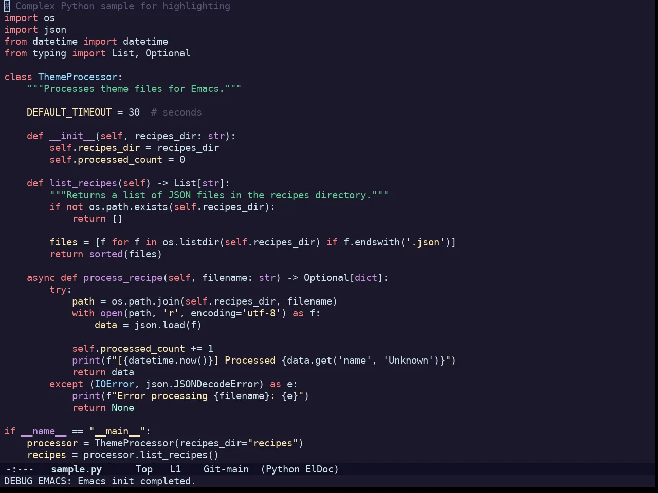 Challenger Deep Theme in python-mode
