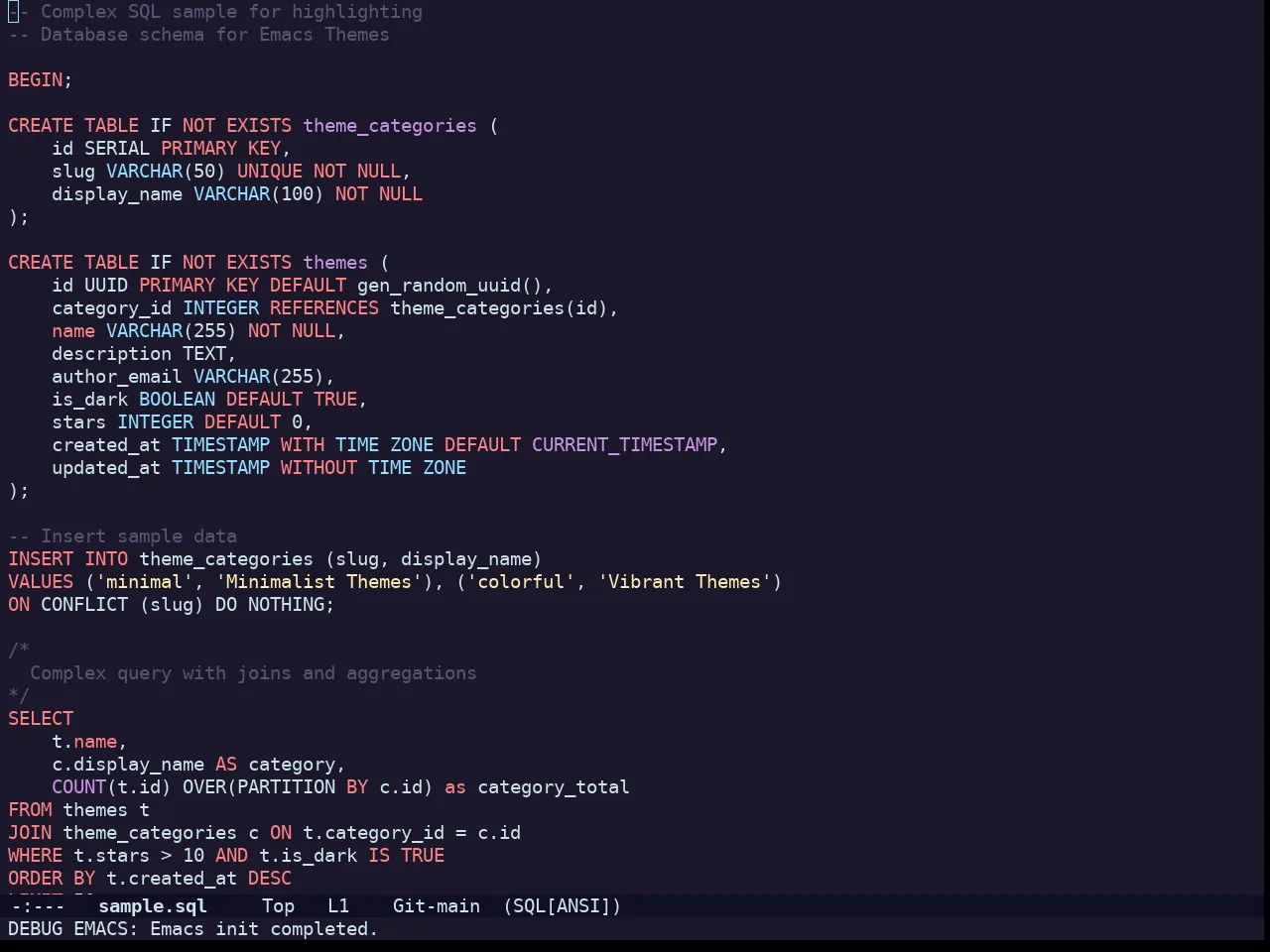 Challenger Deep Theme in sql-mode