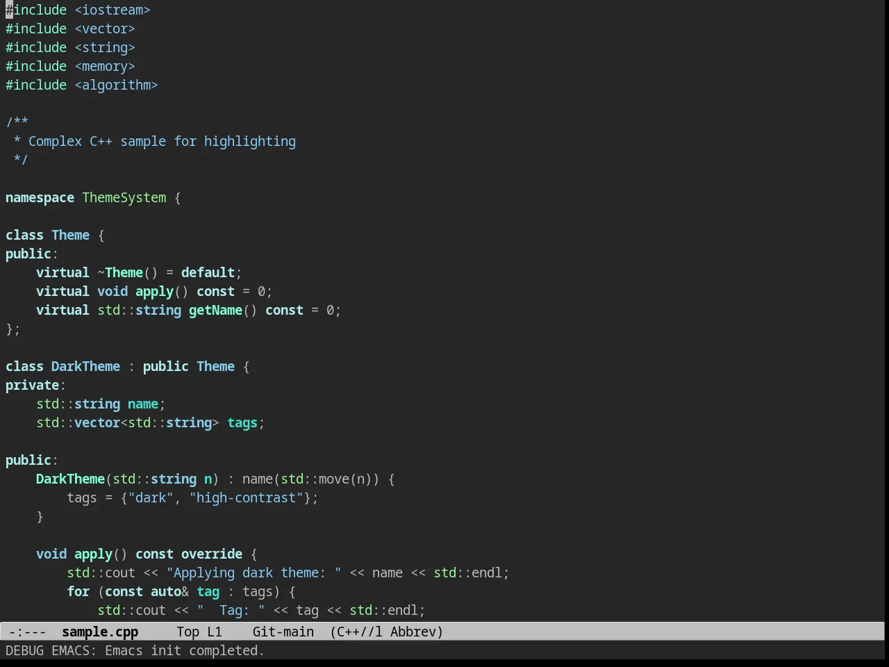 Charcoal Black Theme in c++-mode