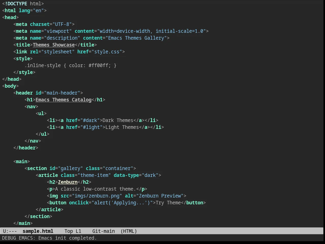 Charcoal Black Theme in html-mode