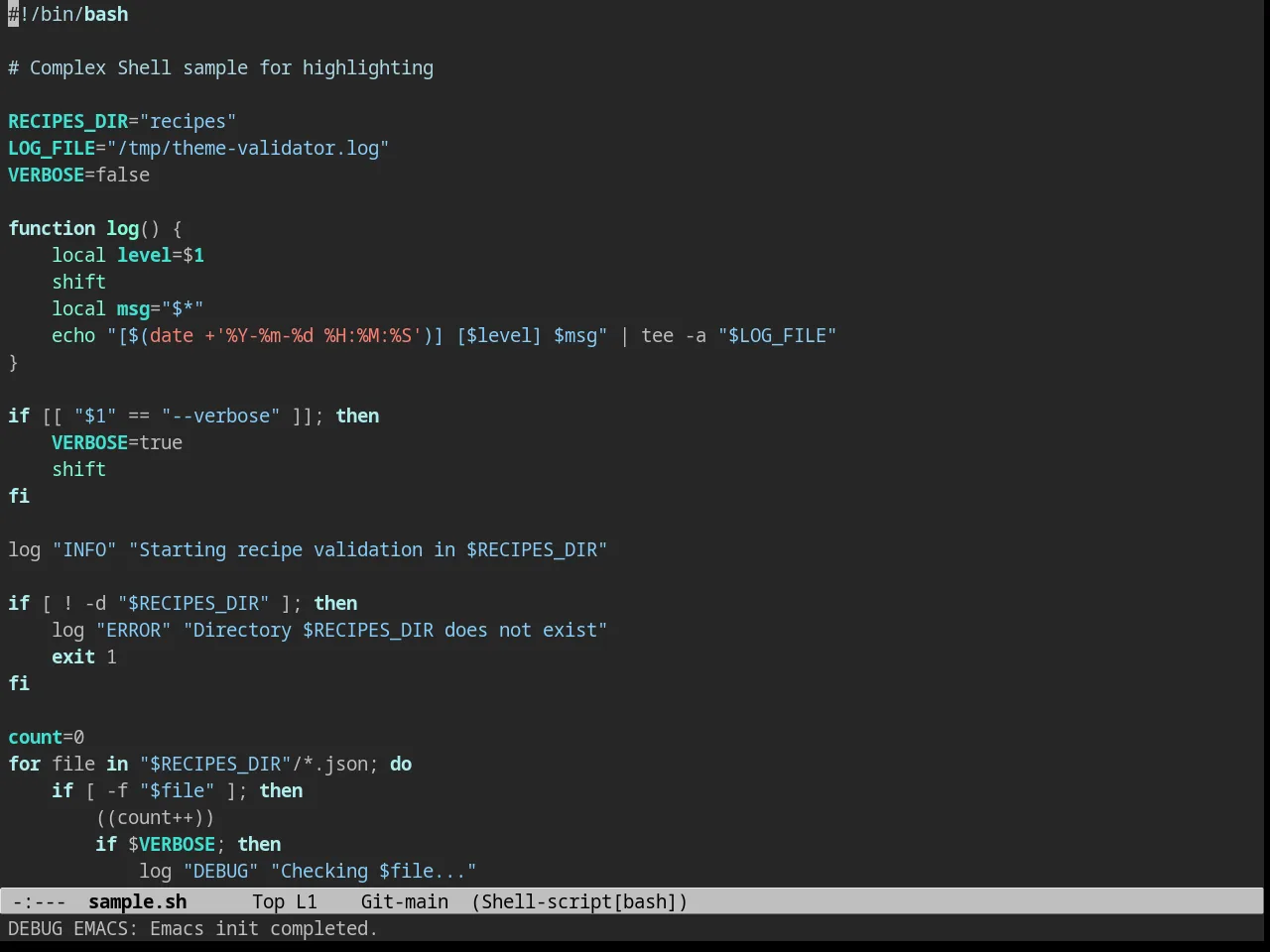 Charcoal Black Theme in sh-mode
