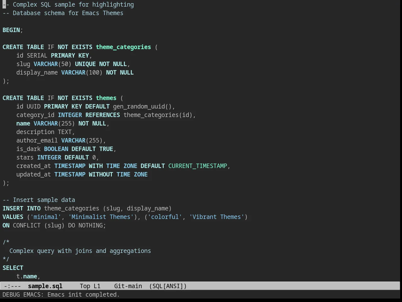 Charcoal Black Theme in sql-mode
