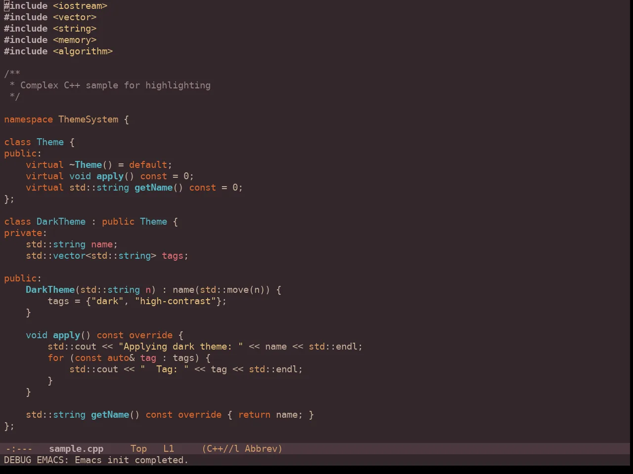 Chocolate Theme in c++-mode