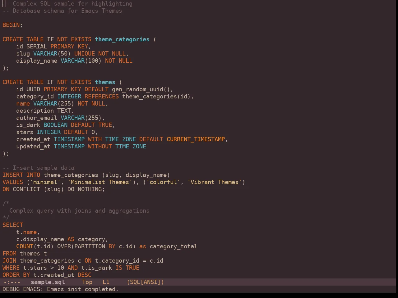Chocolate Theme in sql-mode