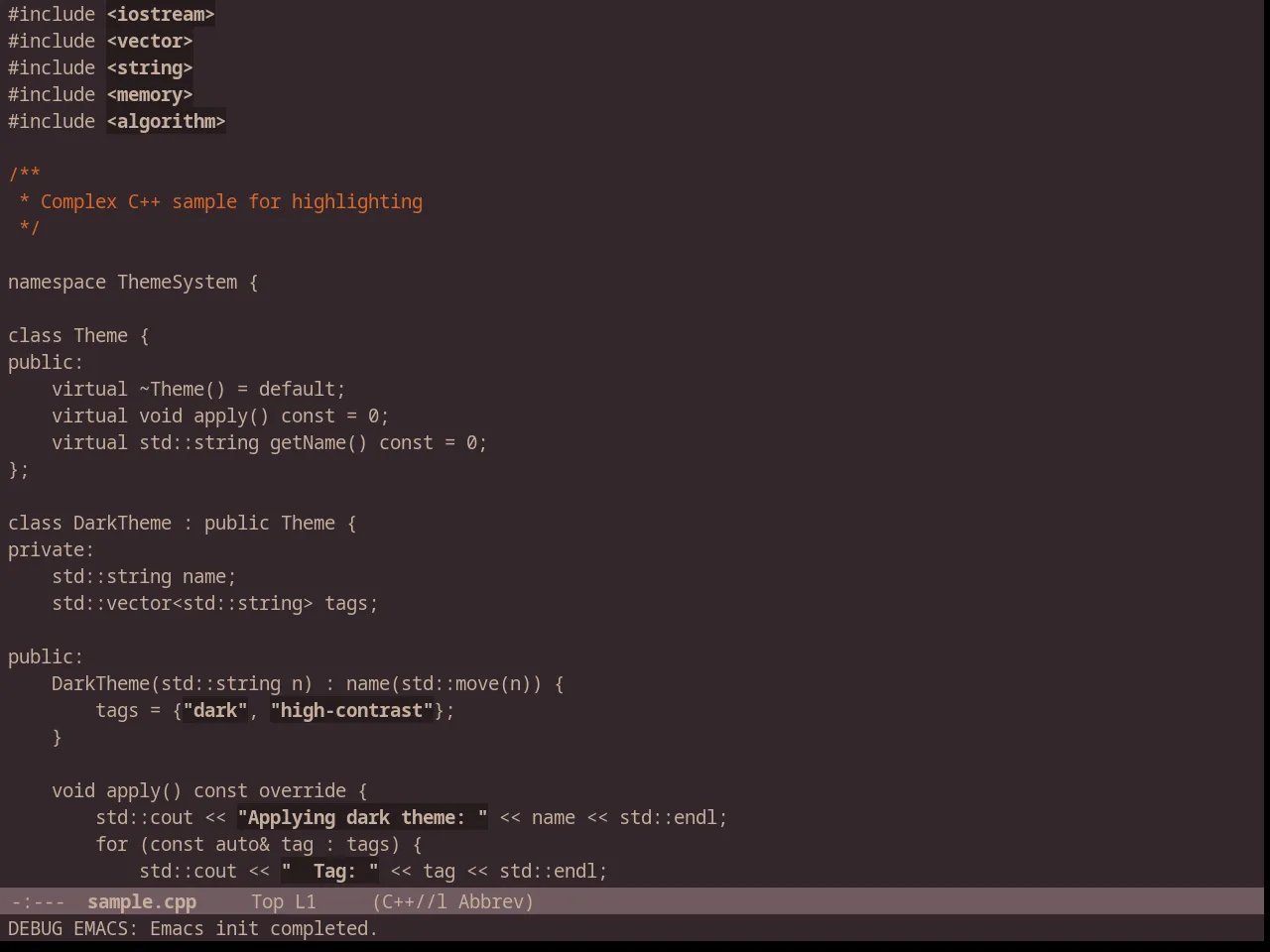 Chocolateless Theme in c++-mode