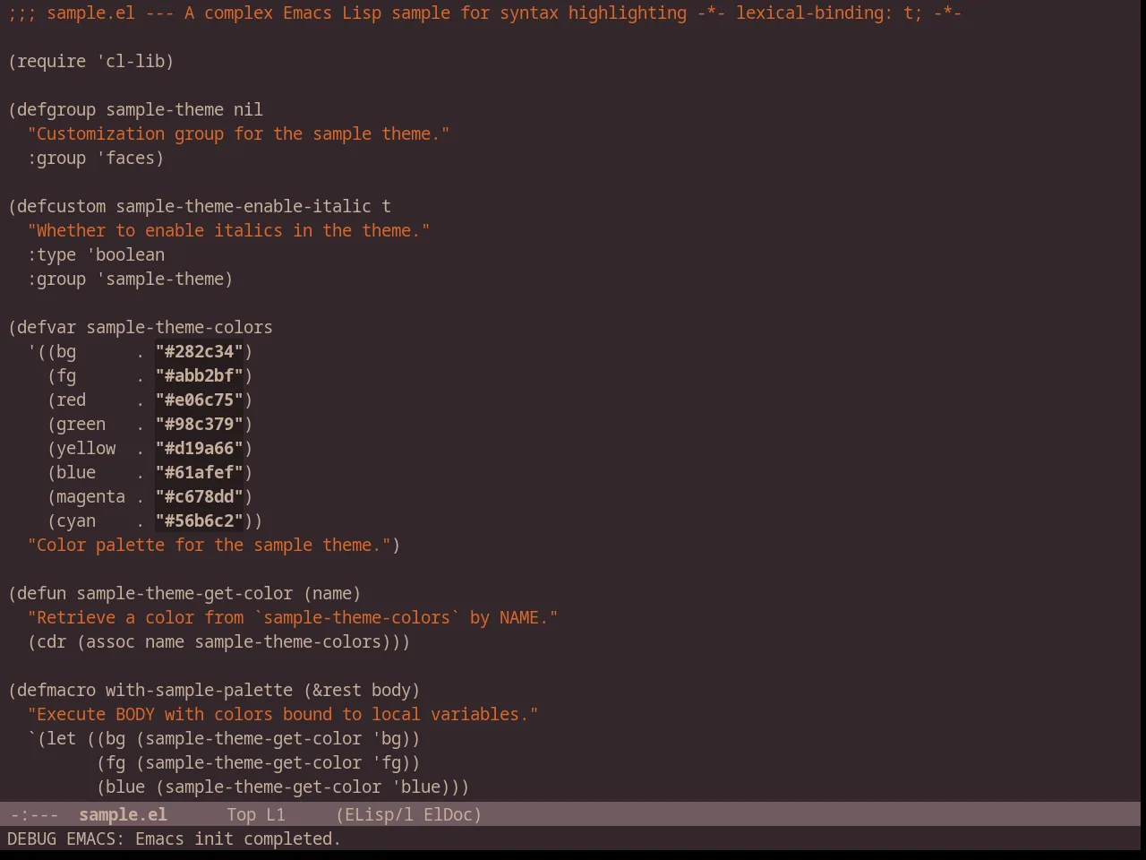 Chocolateless Theme in emacs-lisp-mode