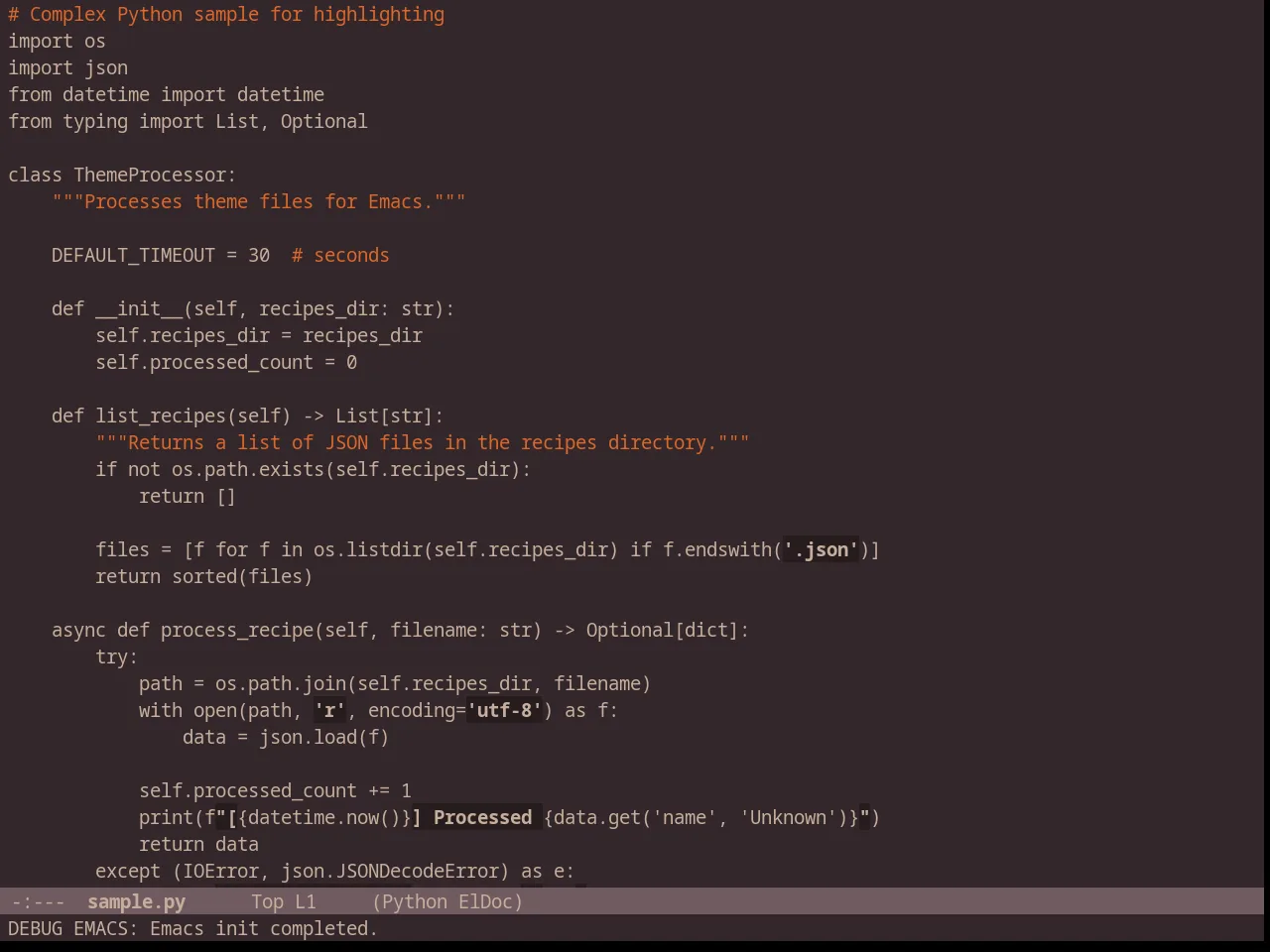 Chocolateless Theme in python-mode