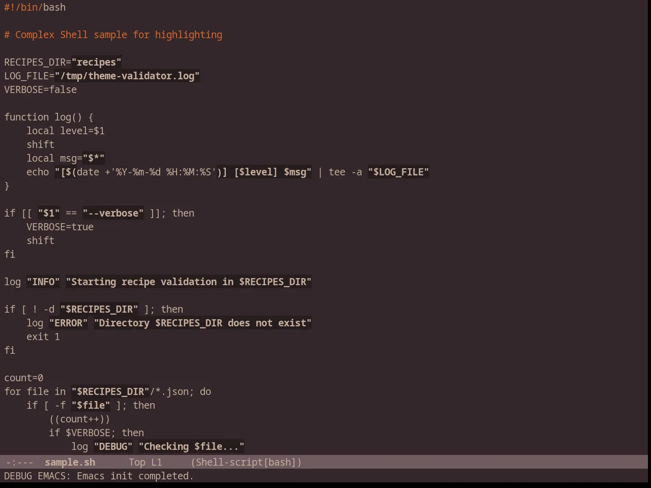 Chocolateless Theme in sh-mode
