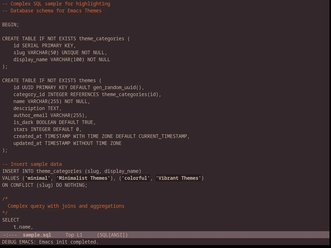 Chocolateless Theme in sql-mode