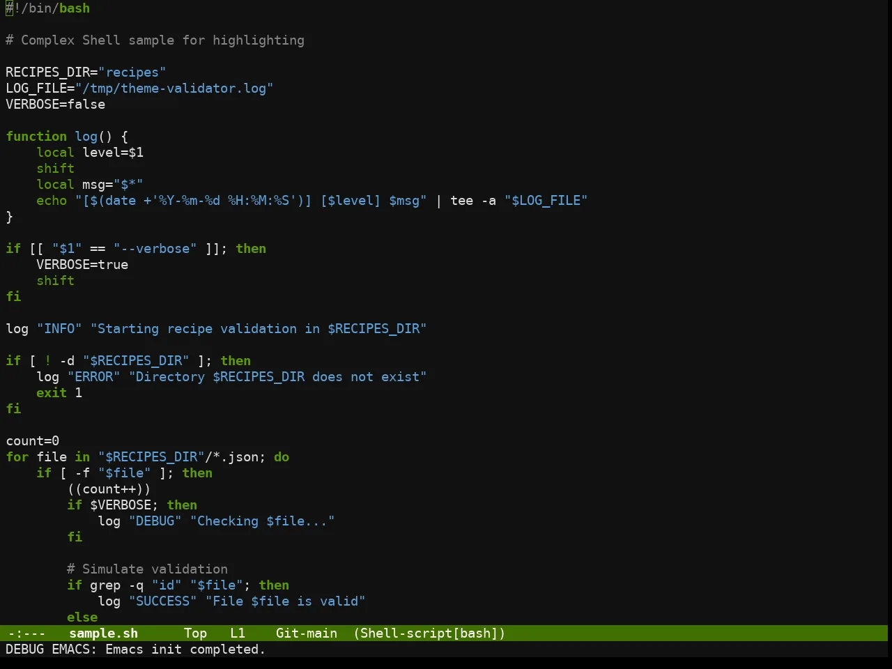 Chyla Dark Theme in sh-mode