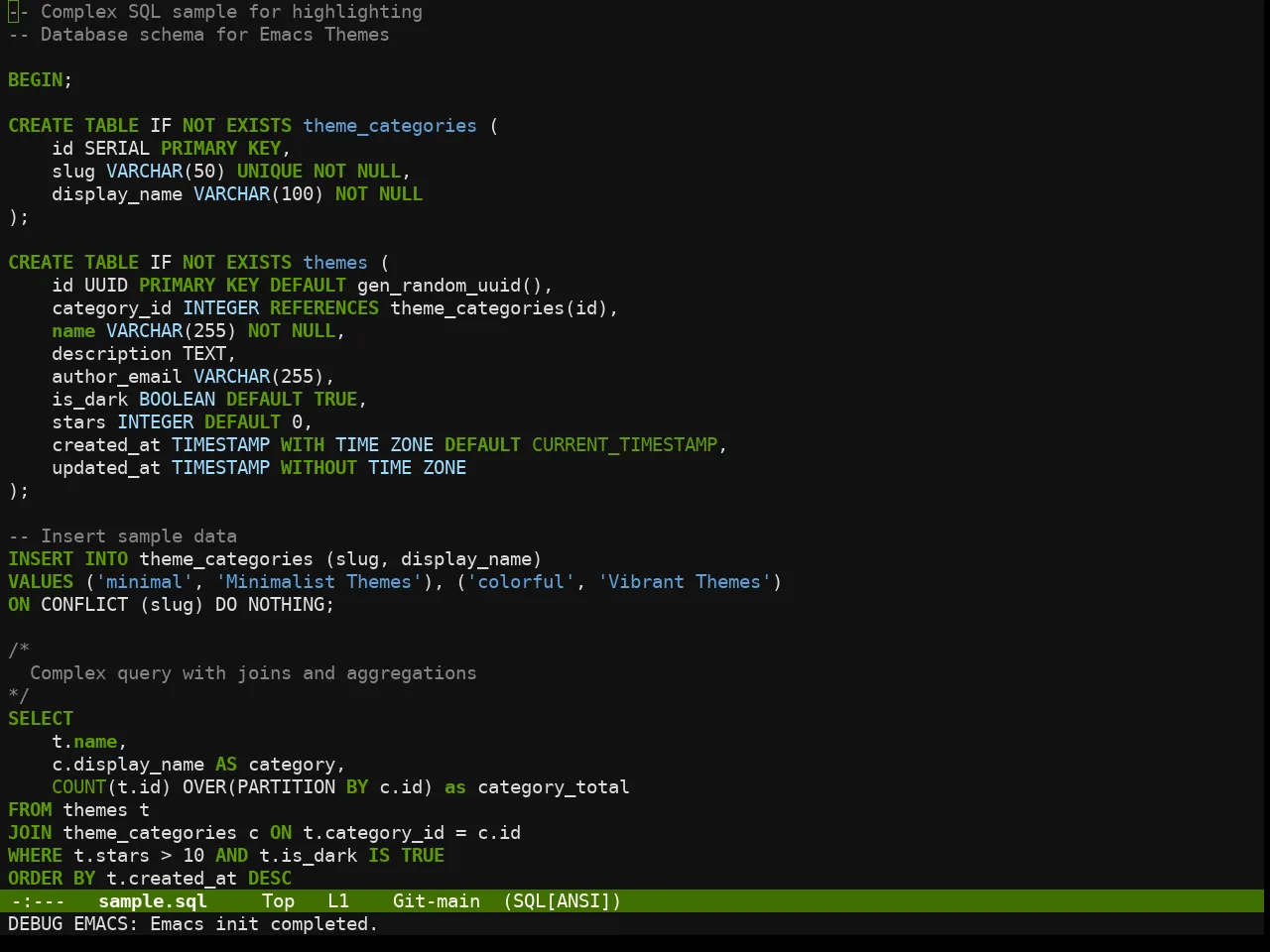 Chyla Dark Theme in sql-mode