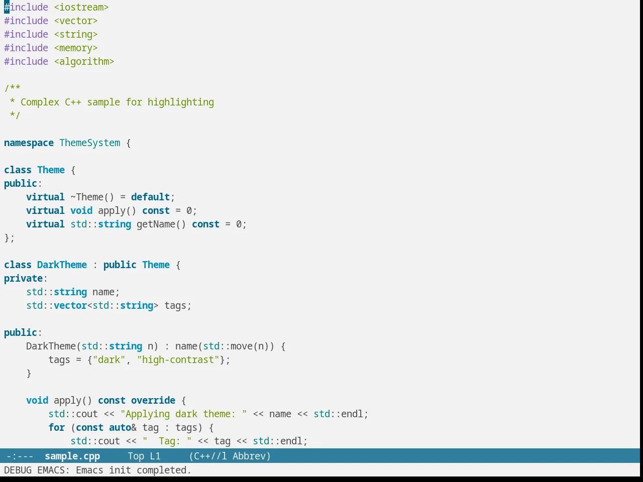 Cloud Theme in c++-mode