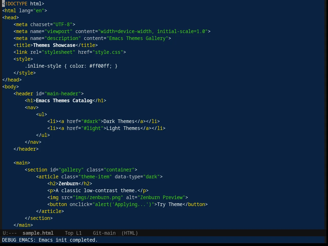 Cobalt Theme in html-mode