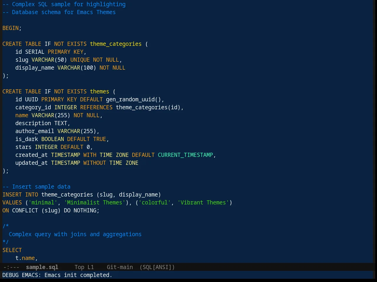 Cobalt Theme in sql-mode