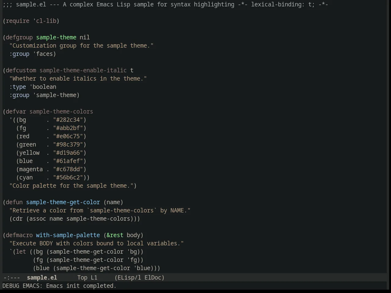 Colonoscopy Theme in emacs-lisp-mode
