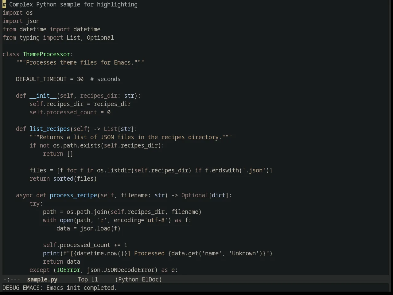 Colonoscopy Theme in python-mode