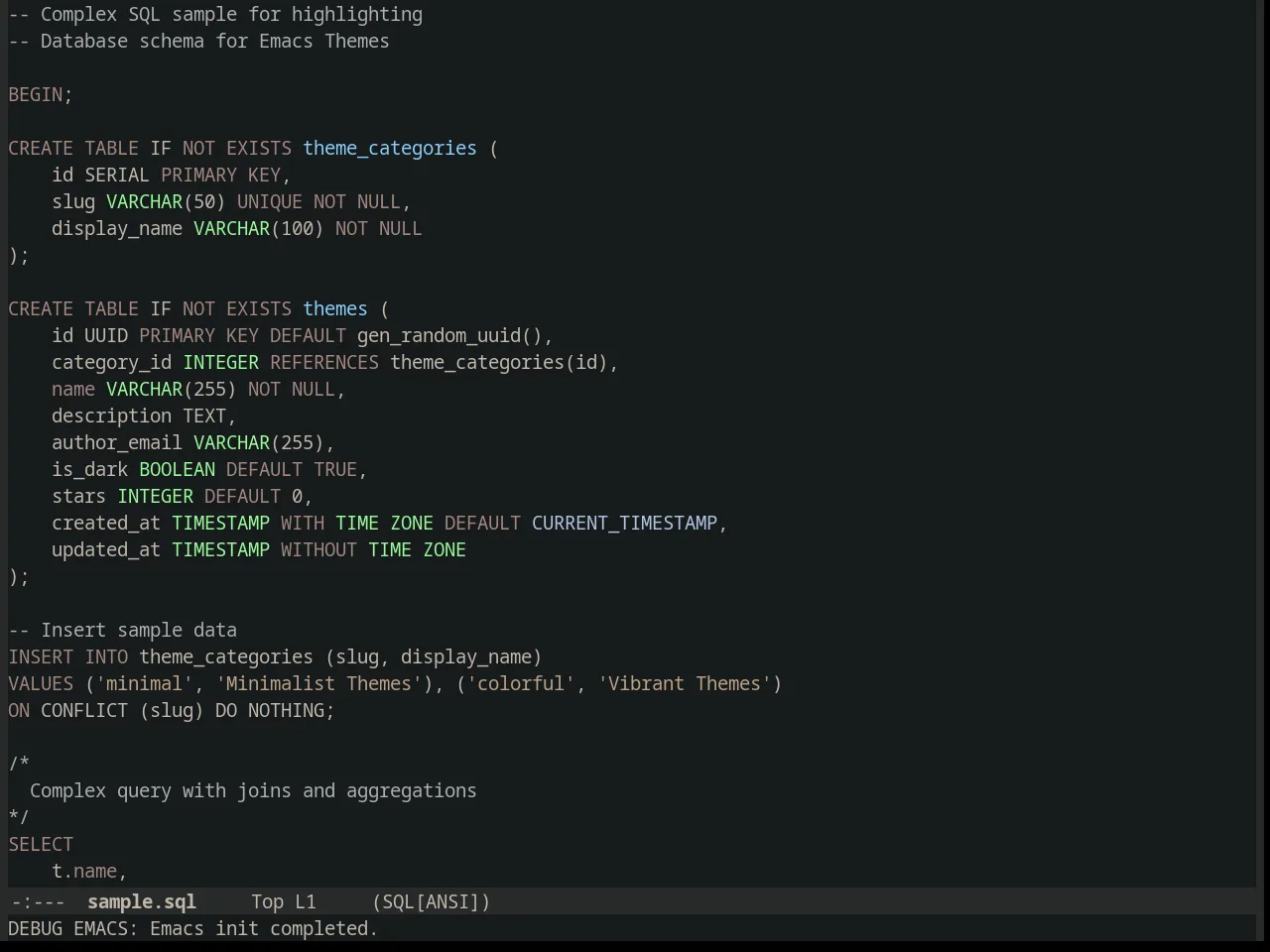Colonoscopy Theme in sql-mode