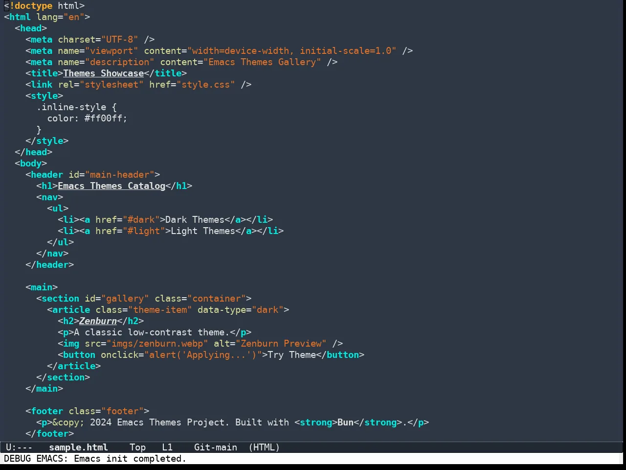 Color Theme Buffer Local in html-mode