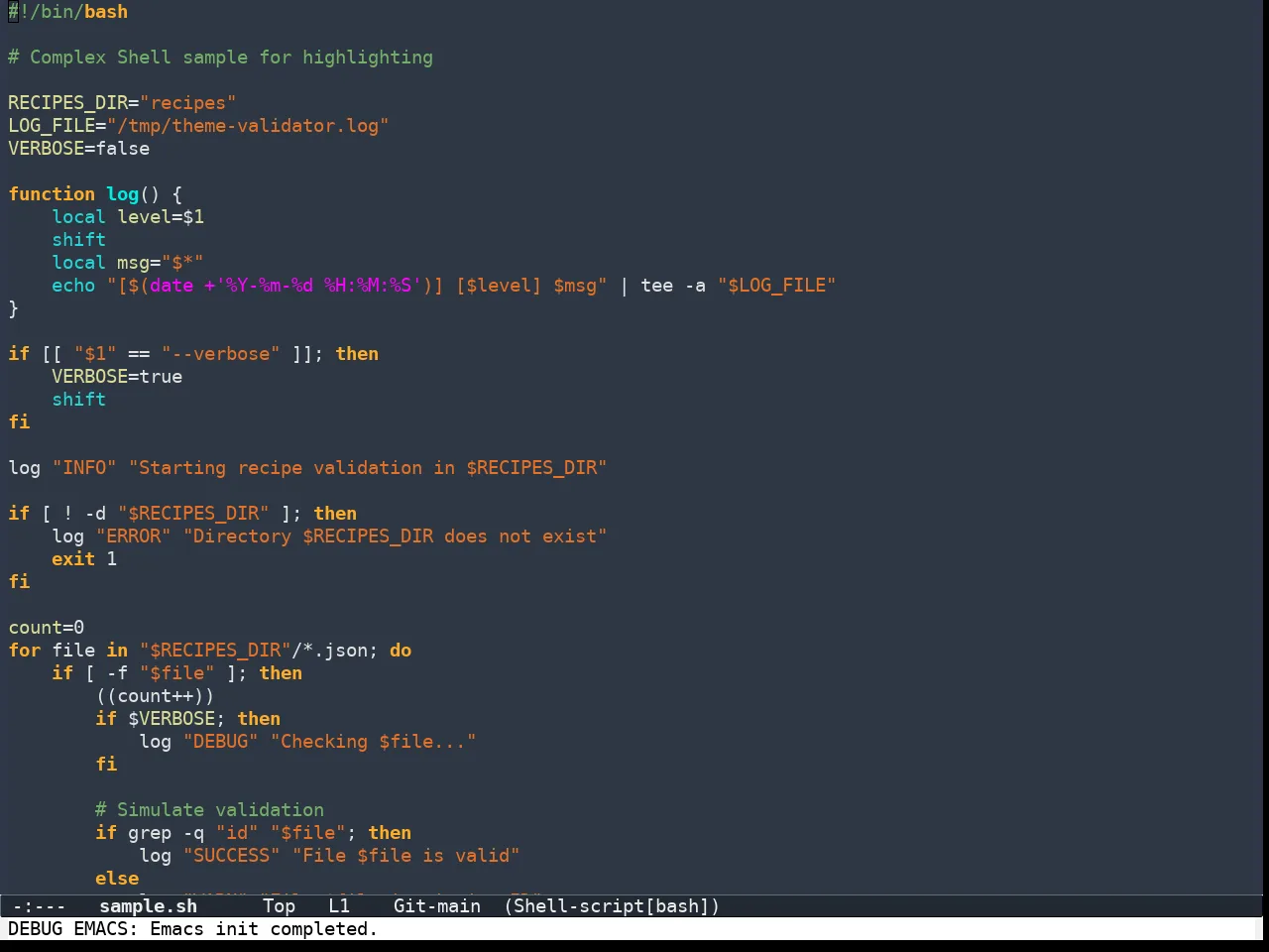 Color Theme Buffer Local in sh-mode
