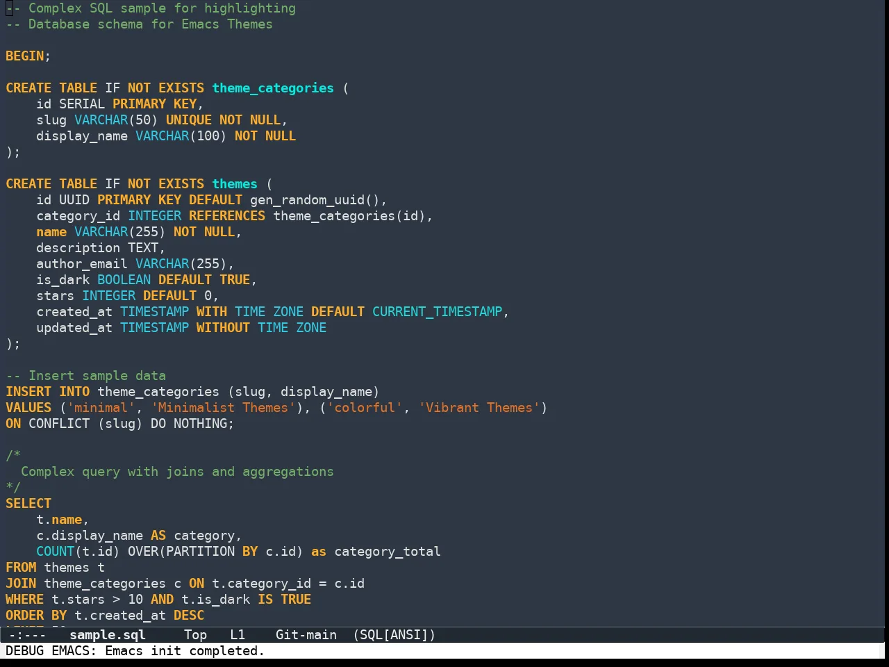 Color Theme Buffer Local in sql-mode