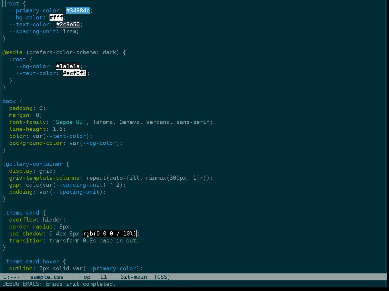 Color Theme Solarized in css-mode