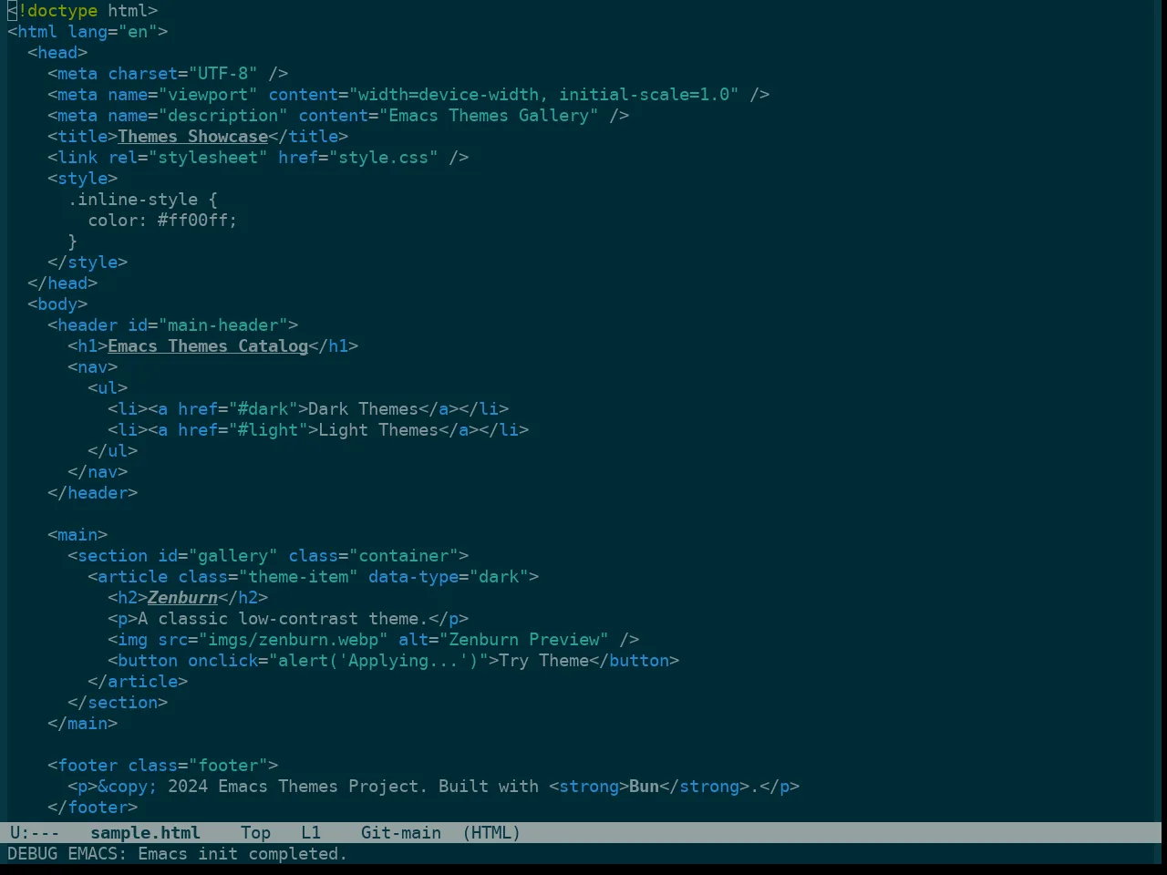Color Theme Solarized in html-mode