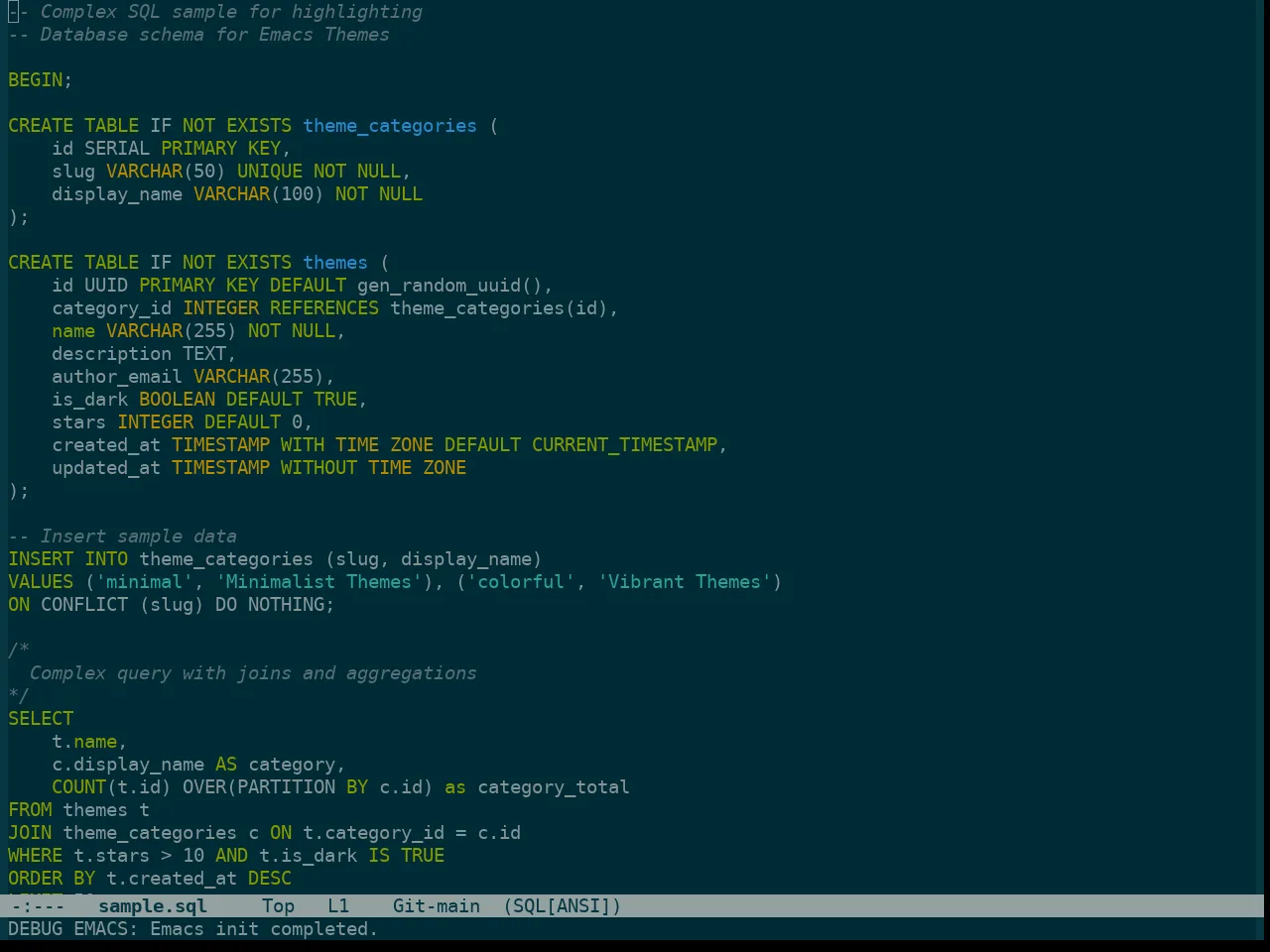 Color Theme Solarized in sql-mode