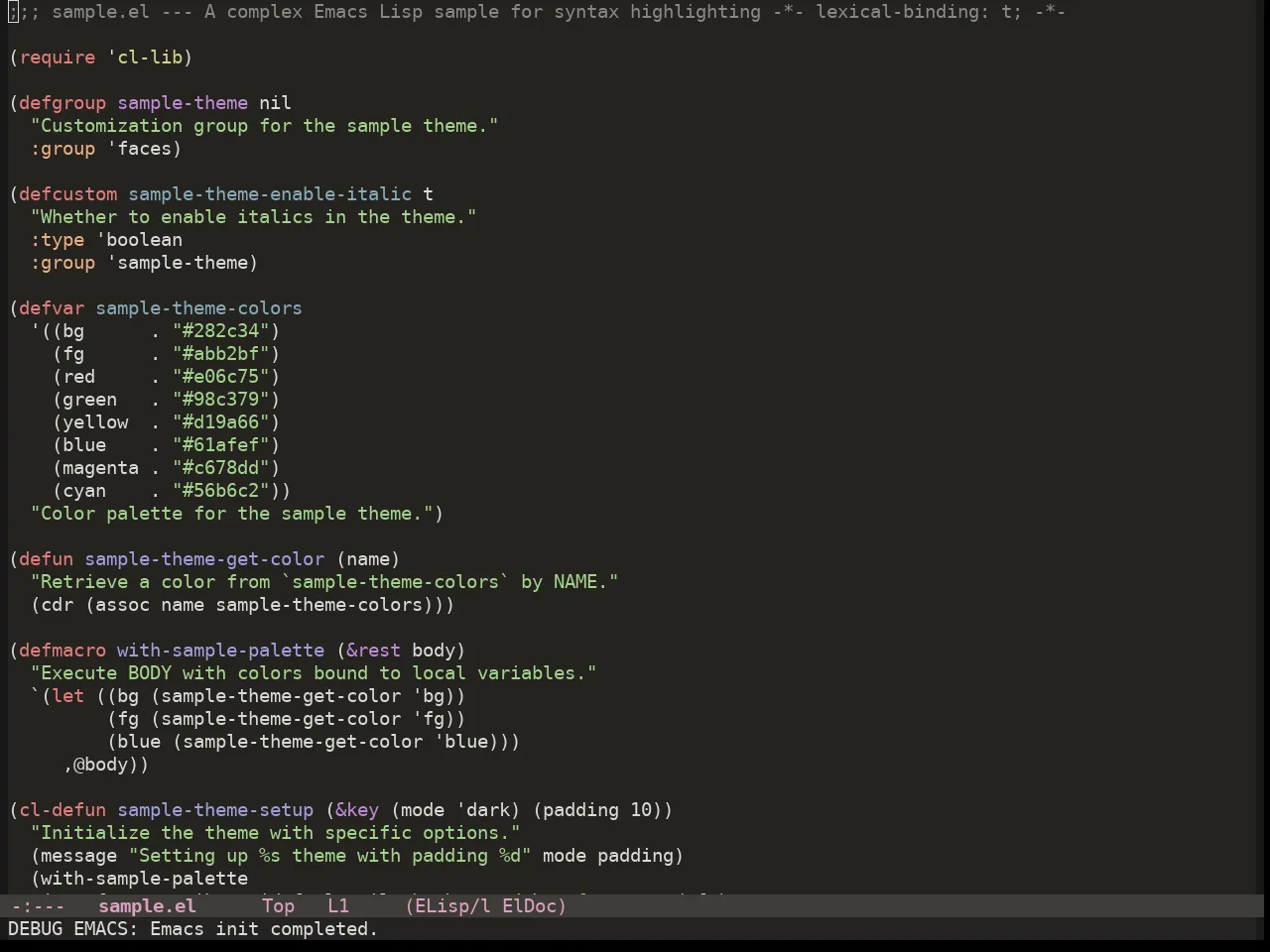Colorsarenice Dark Theme in emacs-lisp-mode