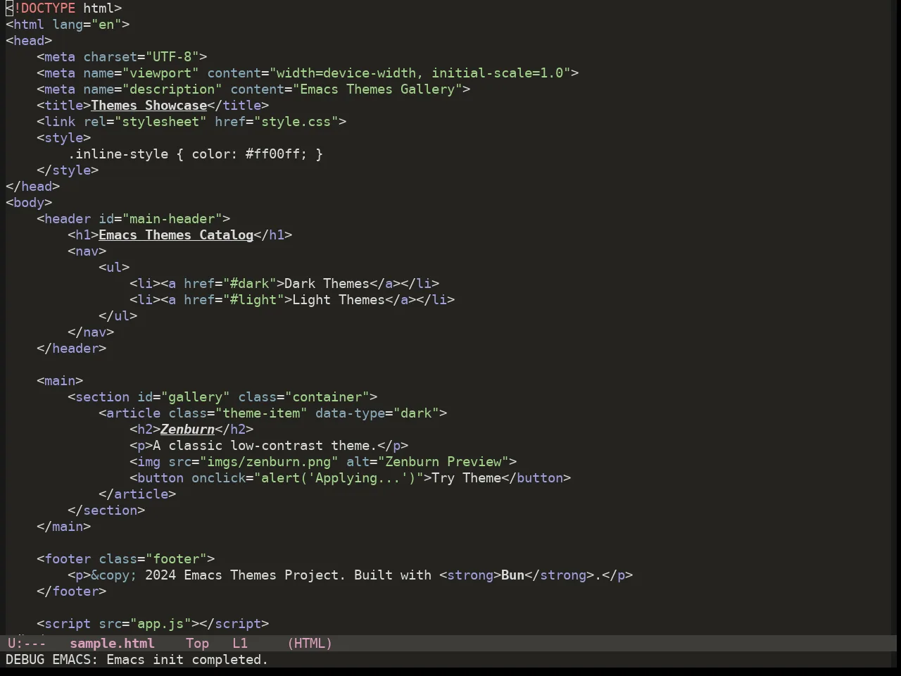 Colorsarenice Dark Theme in html-mode