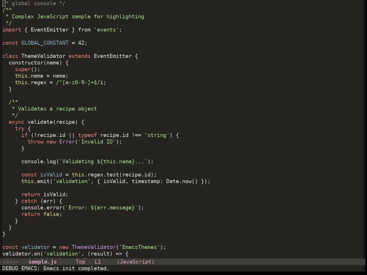 Colorsarenice Dark Theme in javascript-mode
