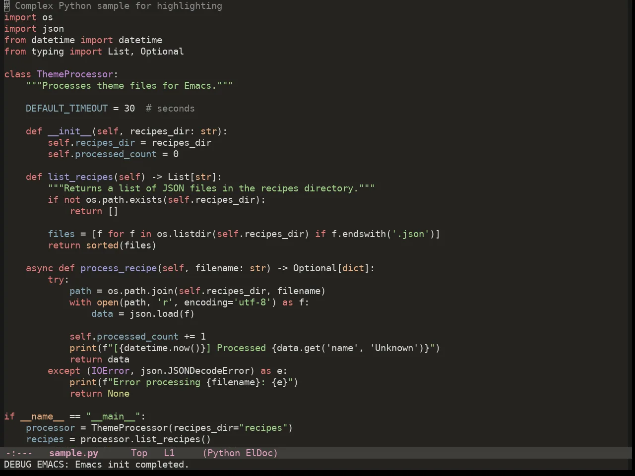 Colorsarenice Dark Theme in python-mode