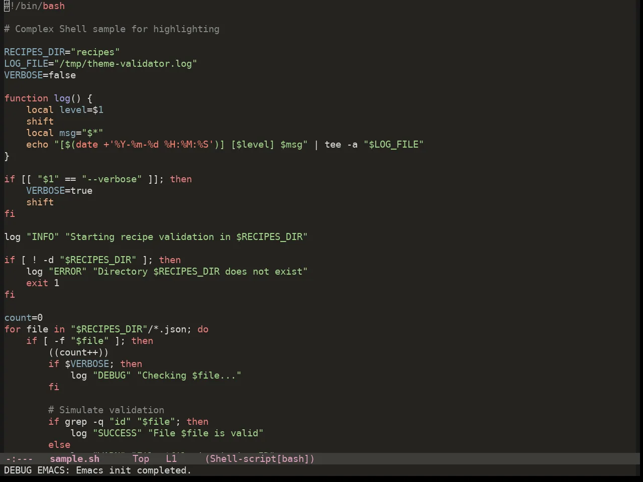 Colorsarenice Dark Theme in sh-mode