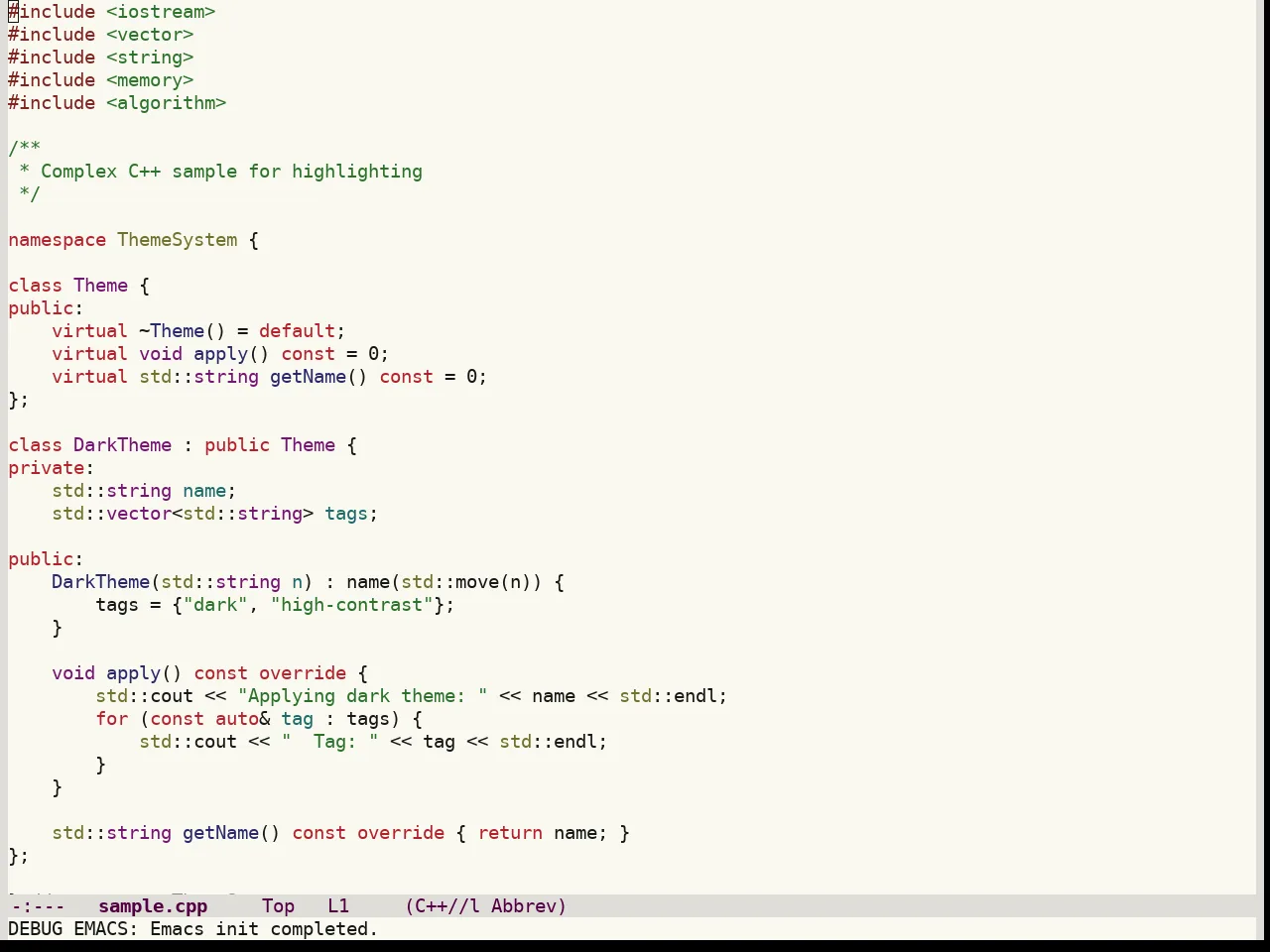 Colorsarenice Light Theme in c++-mode