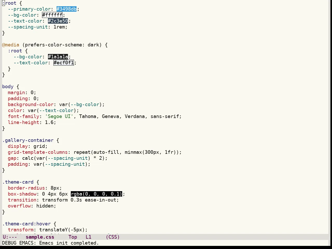 Colorsarenice Light Theme in css-mode