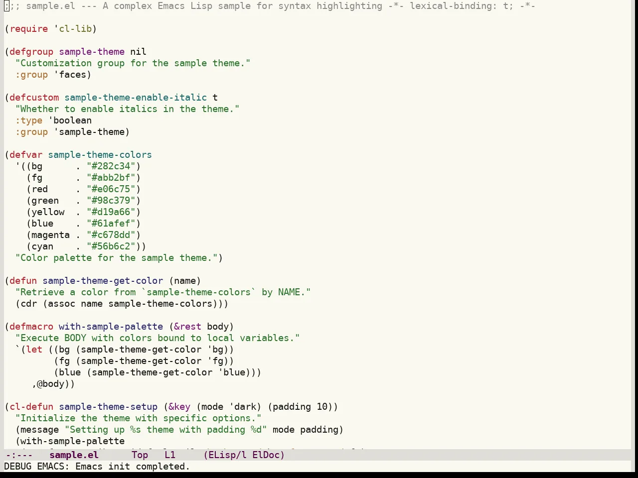Colorsarenice Light Theme in emacs-lisp-mode
