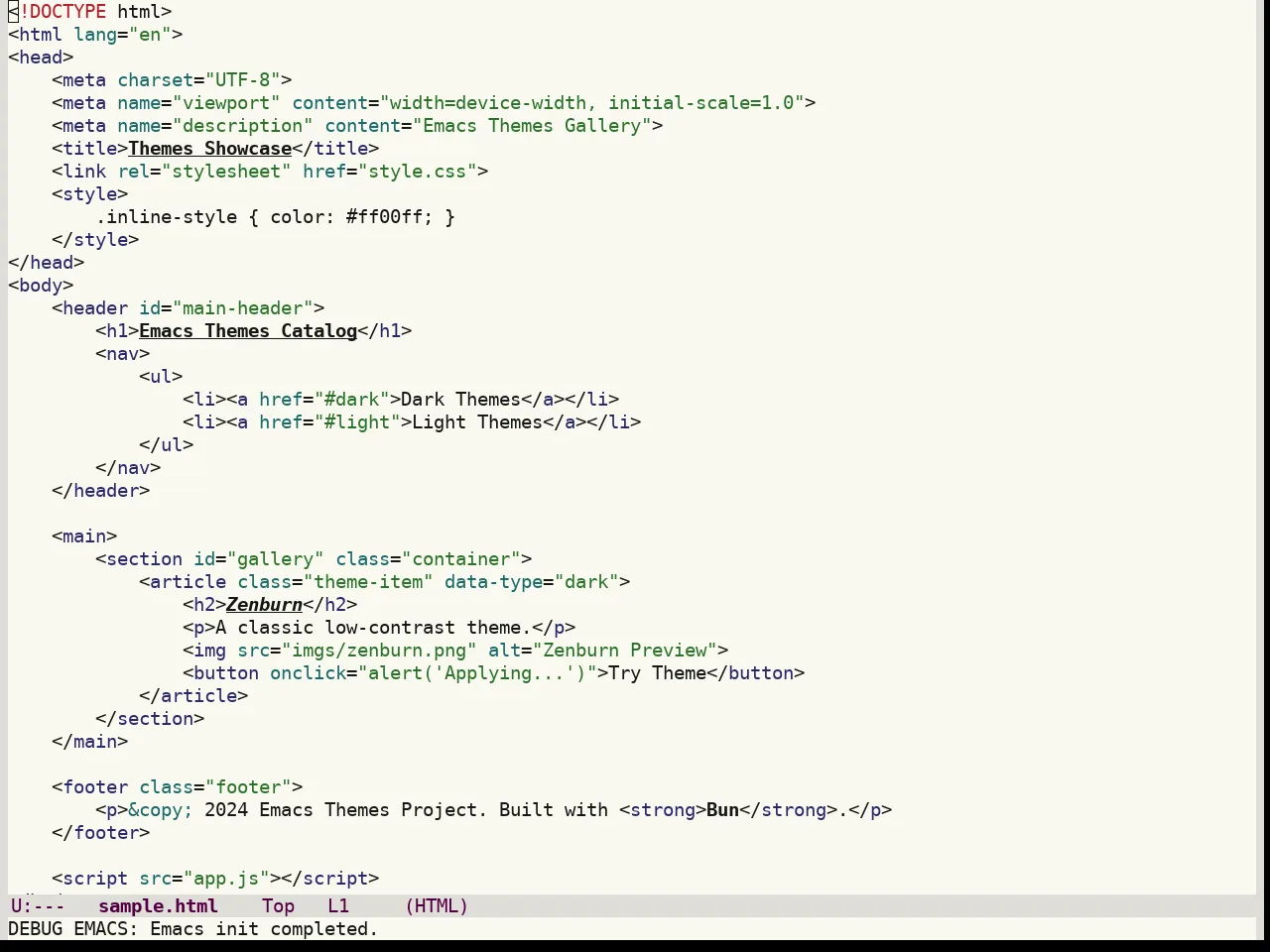 Colorsarenice Light Theme in html-mode