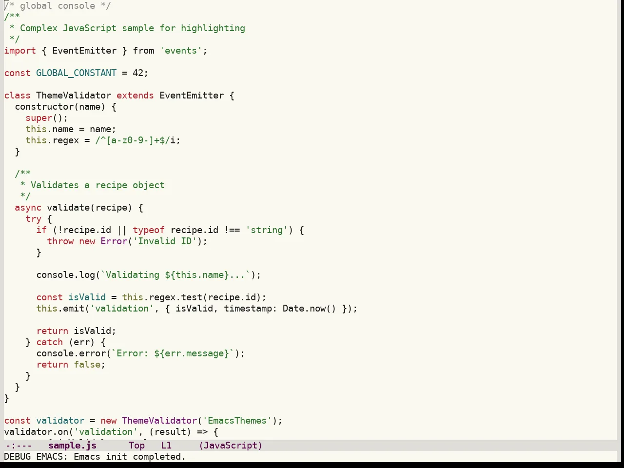 Colorsarenice Light Theme in javascript-mode