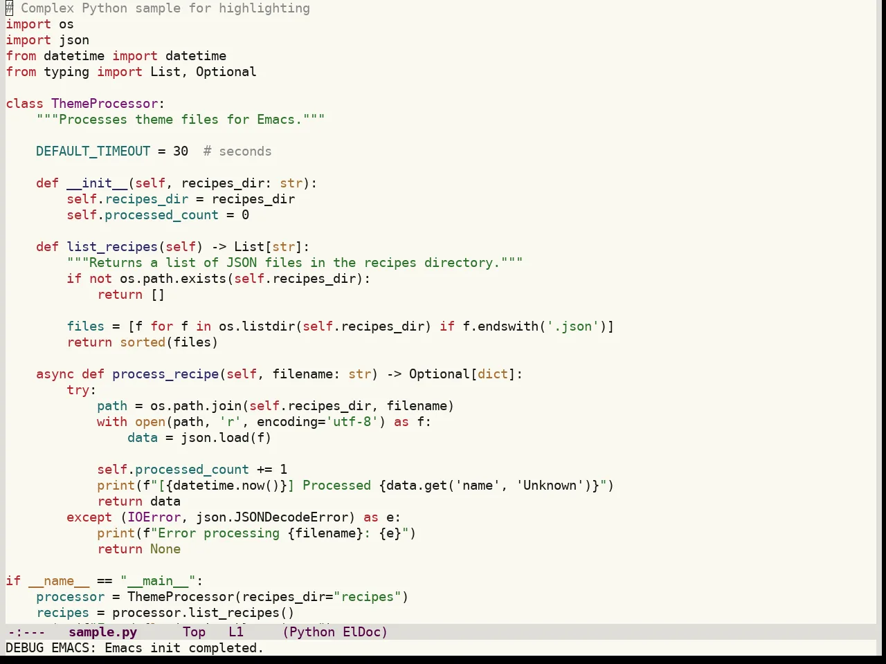 Colorsarenice Light Theme in python-mode
