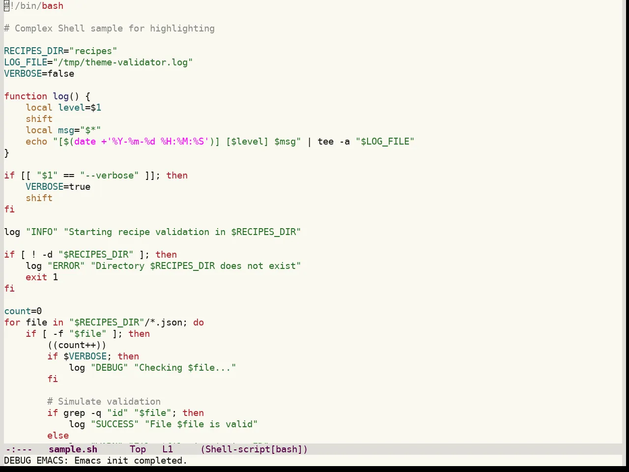 Colorsarenice Light Theme in sh-mode