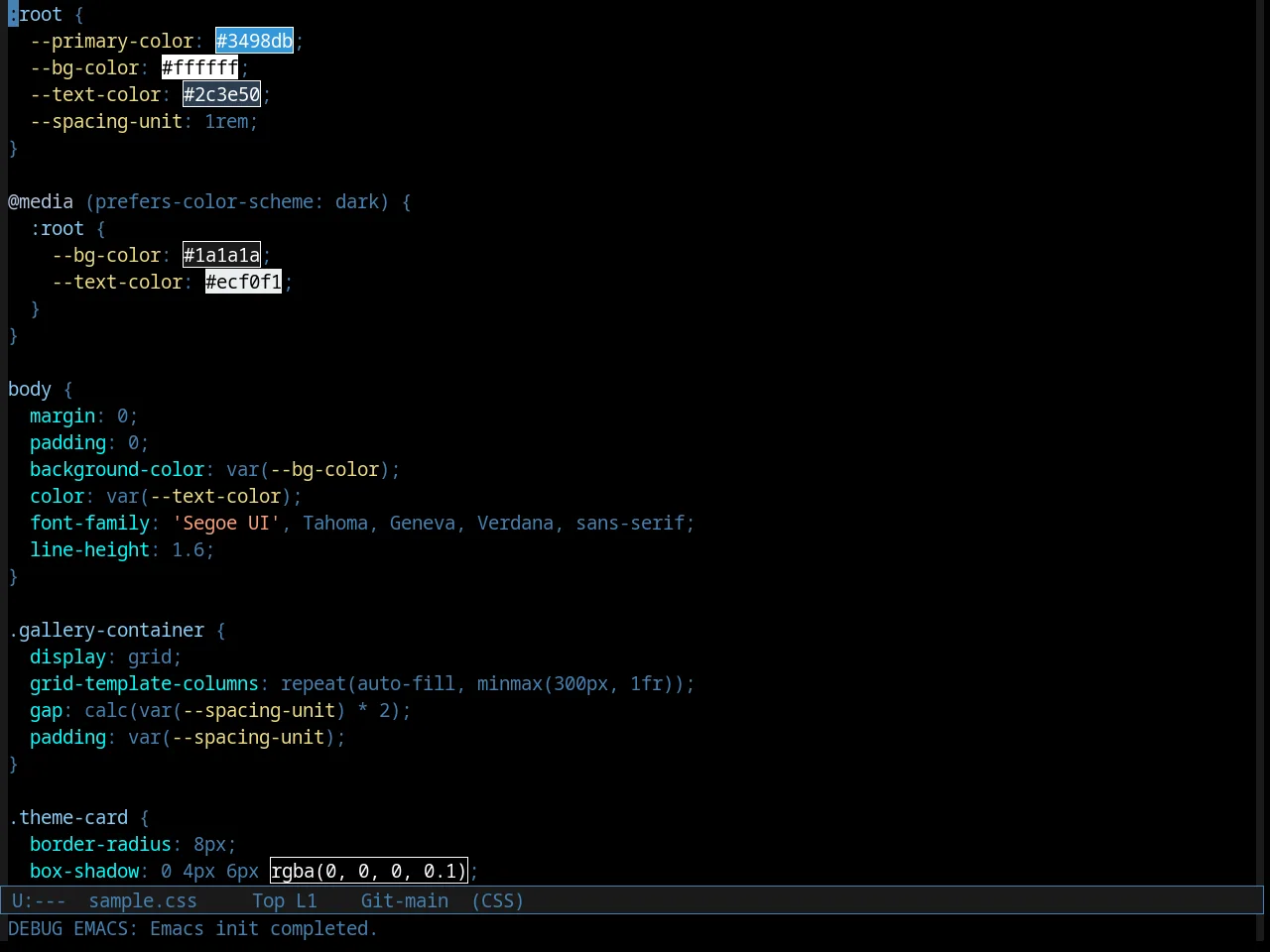 Comidia Theme in css-mode