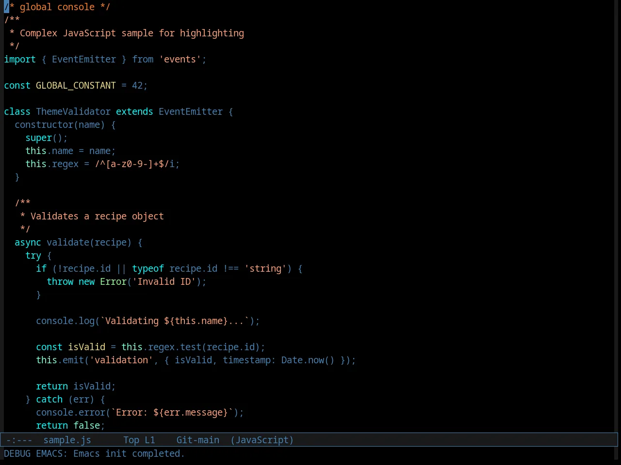 Comidia Theme in javascript-mode