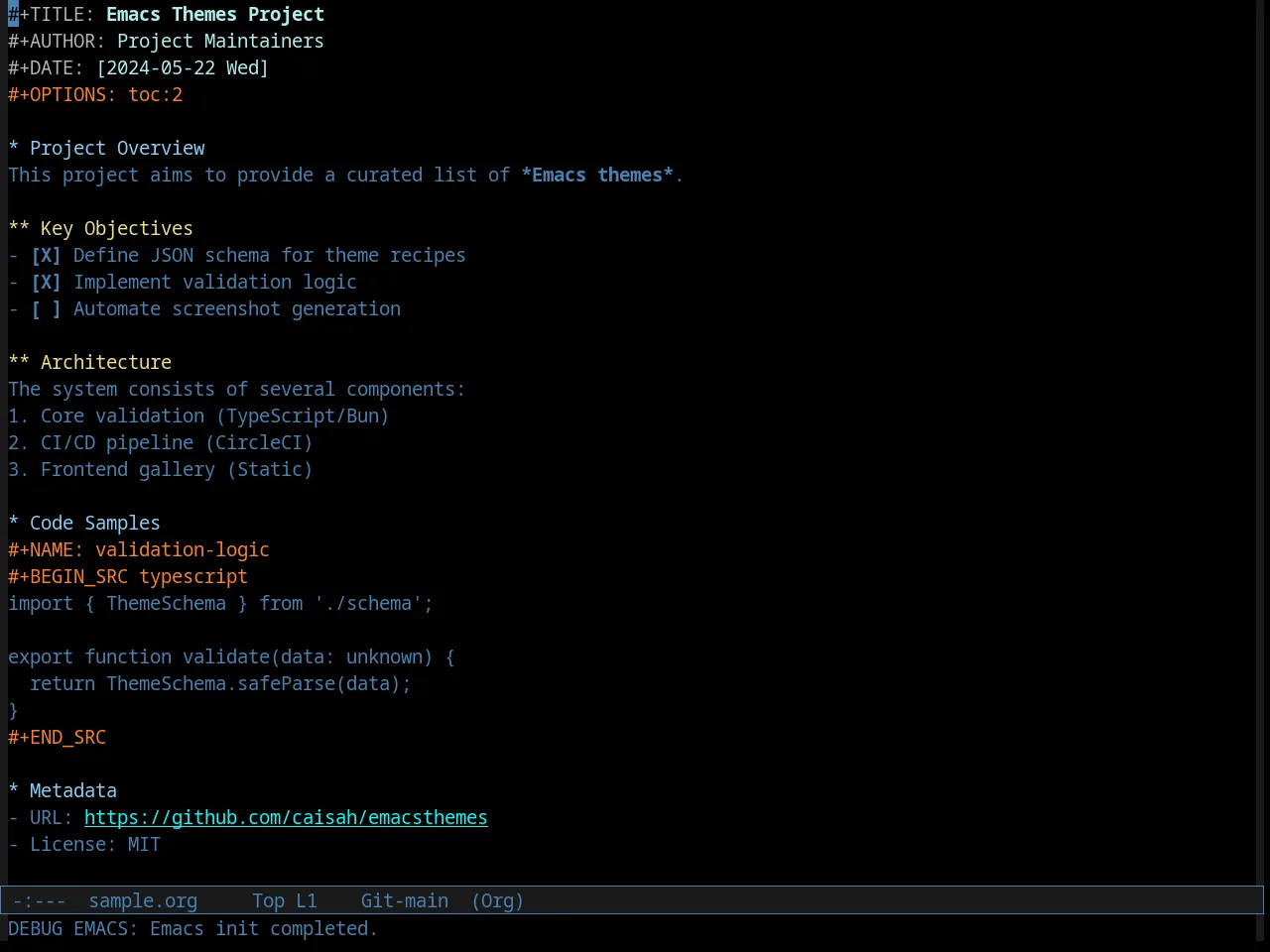 Comidia Theme in org-mode
